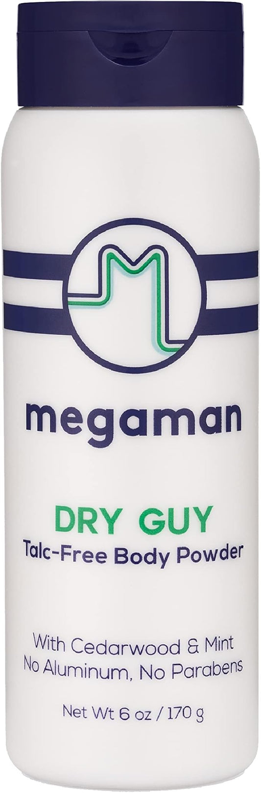 Megaman Sweat Absorbing Body Powder - Dry Guy | Prevents Chafing & Odor | Groin, Body, Feet & More | Talc-Free, All Natural | 6 oz