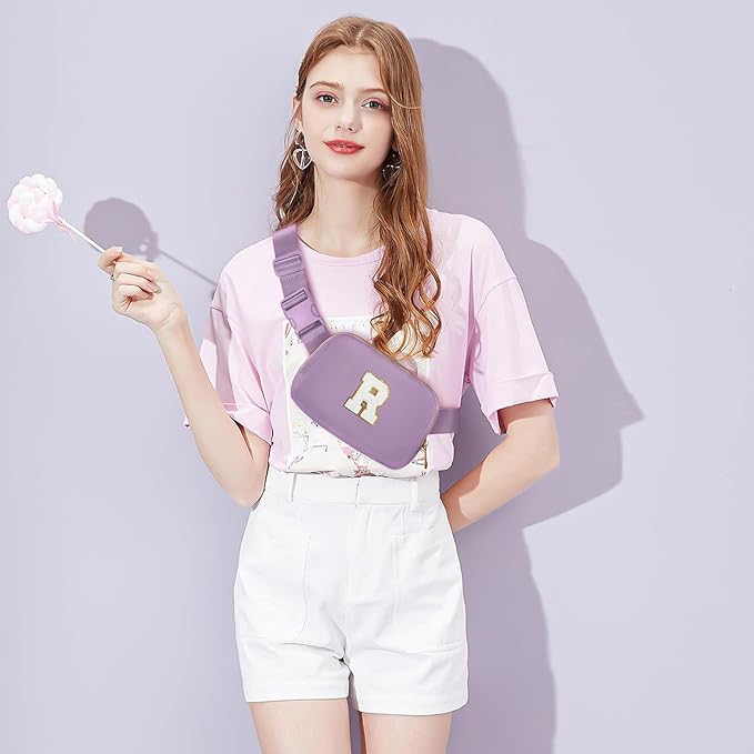 Gitus Birthday Gifts for 8 9 10 11 12 13 Year Old Girls Personalized Fanny Pack Crossbody Bags with Initial Letter Patch Belt Bag for Teen Girls Cute Trendy Stuff Travel Essentials (Lavender-R)