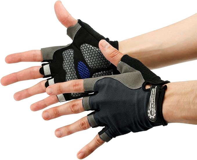 GEARONIC Mens Cycling Gloves, Fingerless Mountain Bike Gloves for Men, Breathable MTB bicycle gloves, Gel Padded Road biking gloves, Anti-slip Road Motorcycle Gloves for Men/Women, Half Finger Guantes