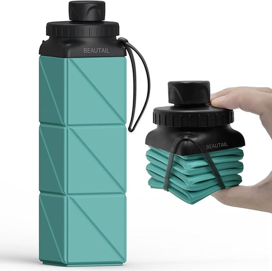 Collapsible Water Bottles, Silicone Foldable Water Bottle 610ml, Portable Lightweight Reusable Leakproof Bottle for Gym Travel Camping Hiking Sports Outdoor, 1 Pack (Blue)