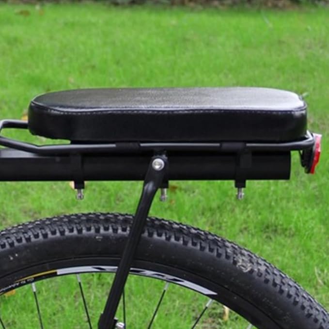 Bicycle Manned Cushion, Black PU Bike Rear Saddle Mountain Bike Back Shelf Seat Cushion, Wide Soft Pad Bicycle Accessory for School Sports Trail Riding