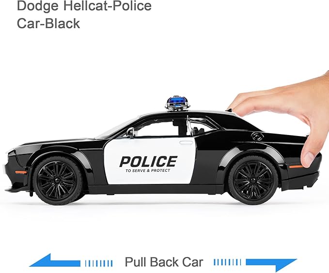SASBSC Police Car Toys for Boys Age 3-12 Metal Toy Cars with Light and Sound Pull Back Diecast Model Car Collectable Muscle Cars for Kids 3+ Year Olds