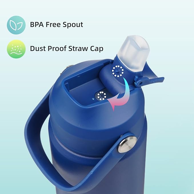 Insulated Water Bottle with Straw Lid,12 oz Stainless Steel Vacuum Metal Bottle with Silicone Handle,Klein Blue