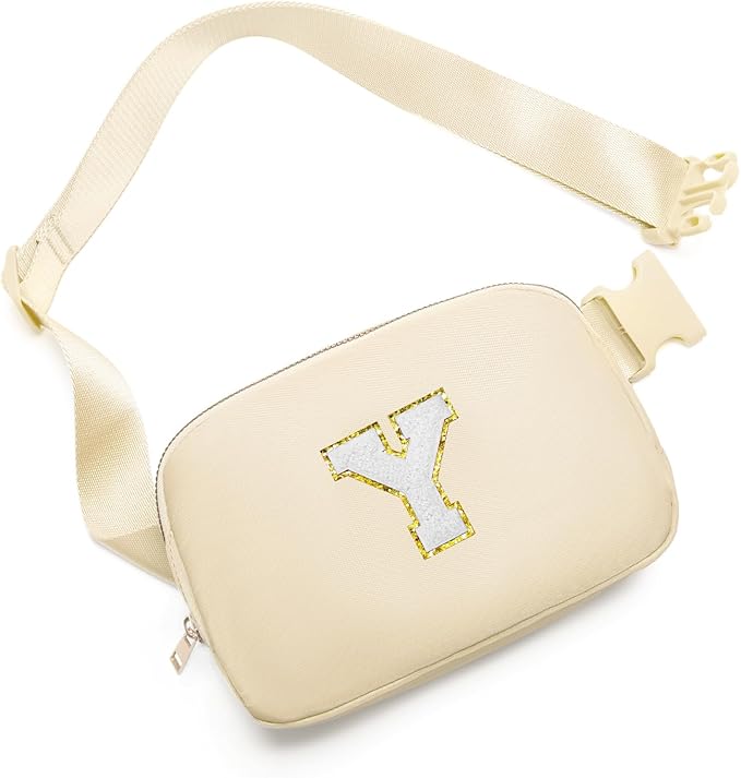 Gitus Birthday Gifts for 8 9 10 11 12 13 Year Old Girls Personalized Fanny Pack Crossbody Bags with Initial Letter Patch Belt Bag for Teen Girls Cute Trendy Stuff Travel Essentials (Beige-Y)