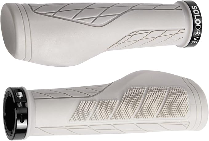 SOLODRIVE Ergonomic Design Mountain Bike Grips, Comfortable Bicycle Handlebar Grips, Single Lock-on and Non-Slip MTB Handle, Fit MTB, E-Bike, Hybrid, Scooter