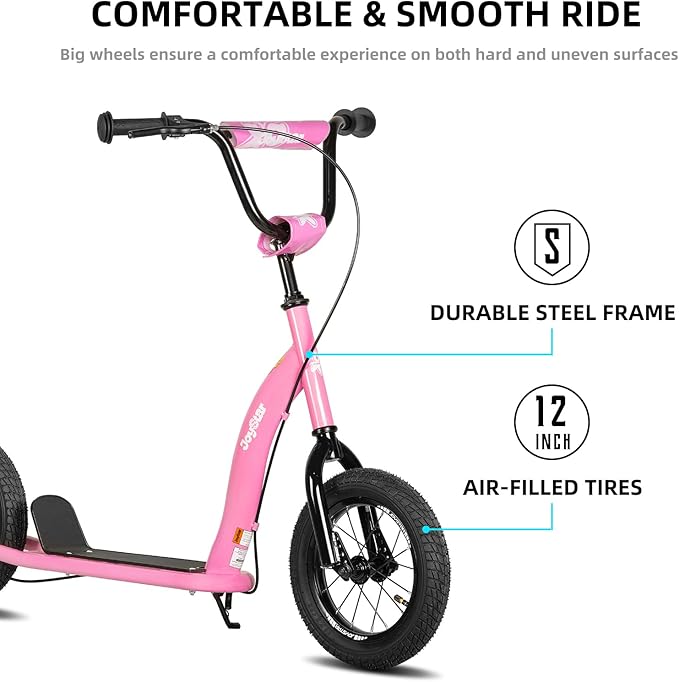 JOYSTAR Kick Scooter for Kids 5+ Teens & Youth, Lightweight Kids Scooter with Adjustable Handlebar, 2 Wheel Scooter for Boys & Girls, 12" Inflatable Wheels Rear Drum Brakes