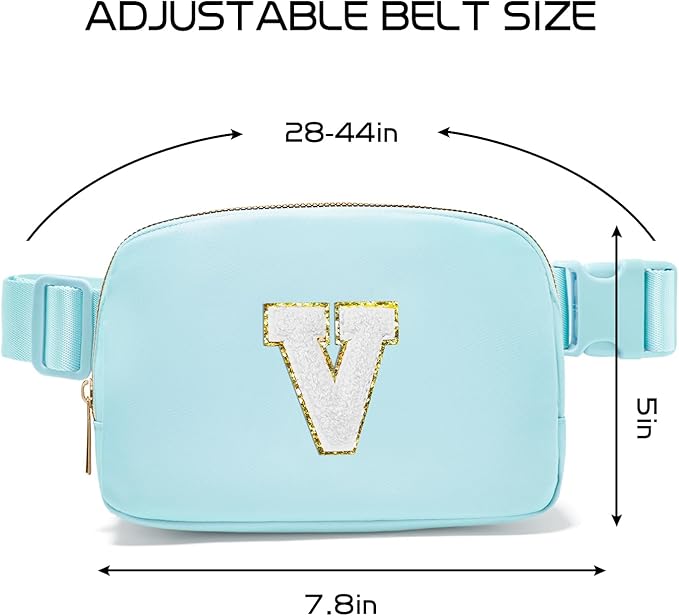 Gitus Birthday Gifts for 8 9 10 11 12 13 Year Old Girls Personalized Fanny Pack Crossbody Bags with Initial Letter Patch Belt Bag for Teen Girls Cute Trendy Stuff Travel Essentials (Icingblue-V)