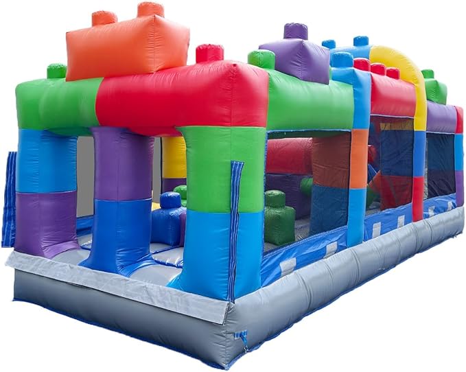 Herokiddo Block Party 20’ Inflatable Obstacle Course Commercial Grade PVC, Fun Backyard Challenge for Kids and Adults, with Air Blower Included