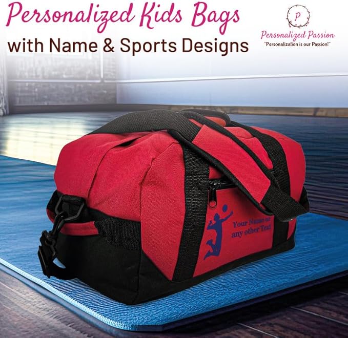 Personalized Passion 14” Small Sports Duffel Bags for Kids - Waterproof Travel Duffle with Name & Hockey Design - Pink Two-Toned Kids Weekender Bag for Boys and Girls