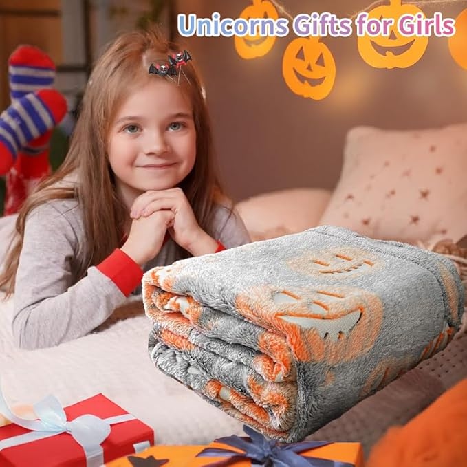TEHALK Cute Halloween Pumpkin Blanket for Kids/Teens/Women/Men, Spooky Fall Throw Blanket 50"x60"