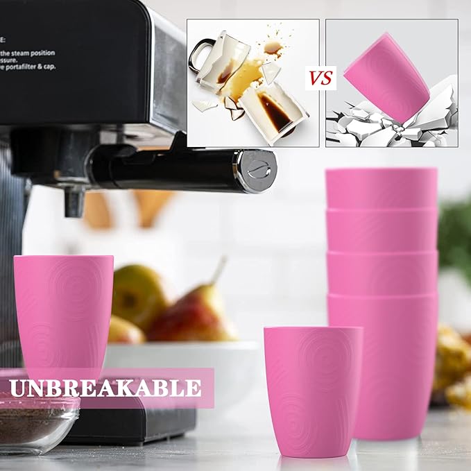 Homienly Wheat Straw Cups 6 PCS Alternative Plastic Cups Reusable Pink Cups Unbreakable Drinking Cup Dishwasher Safe Drinking Glasses Cups for Kitchen, Kids (Pink,12 OZ)