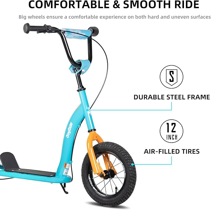 JOYSTAR Kick Scooter for Kids 5+ Teens & Youth, Lightweight Kids Scooter with Adjustable Handlebar, 2 Wheel Scooter for Boys & Girls, 12" Inflatable Wheels Rear Drum Brakes
