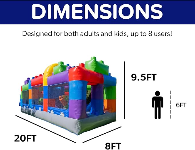 Herokiddo Block Party 20’ Inflatable Obstacle Course Commercial Grade PVC, Fun Backyard Challenge for Kids and Adults, with Air Blower Included
