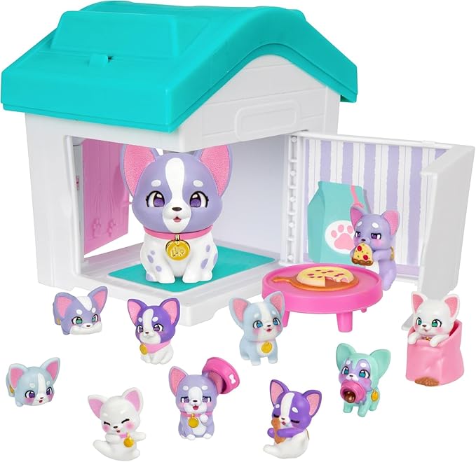 Little Live Pets Dog House Playset Pack, Mama Surprise Families with 7 Assorted Styles, Interactive Fold-Out Dog Playset Toy for Kids 5+