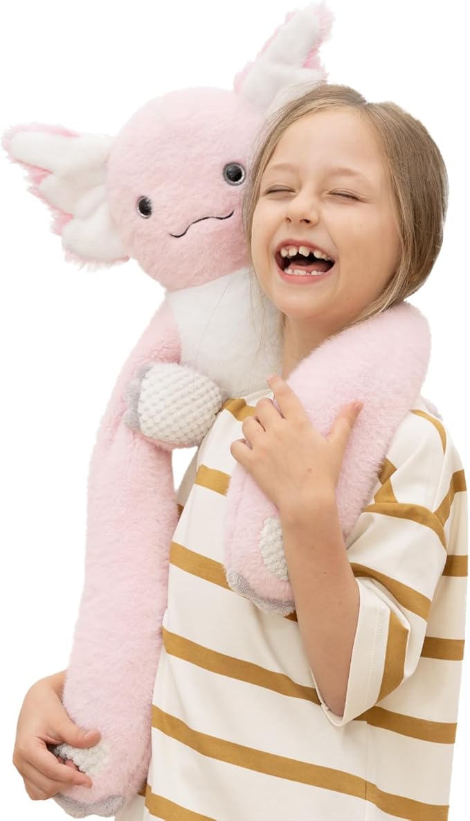 MaoGoLan Microwavable & Weighted Axolotl Stuffed Animal,3.8 lbs 38" Long Arms Freezable Salamander Huggable Weighted Plush Toys, Warm and Comfort Heated Axolotl Plushie for Adults,Kids