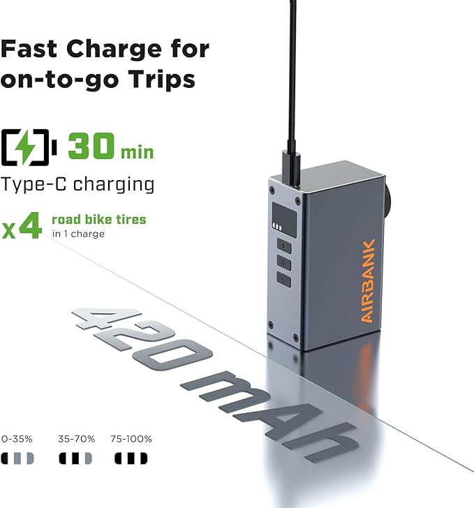 AIRBANK Mini Bike Pump with Gauge, Pocket 2 PRO, 120 PSI Electric Bicycle Pump Portable, Rechargeable Bike Air Pump for Road Bike, Mountain Bike, Sports Balls for Schrader & Presta Valve