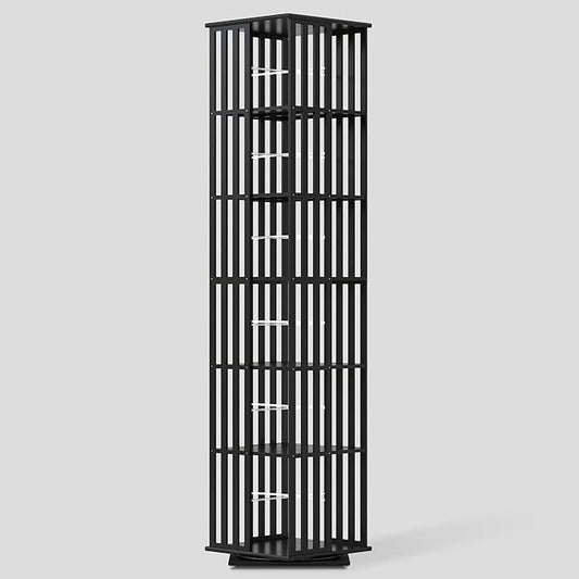 YOWOS Rotating Bookshelf Tower, 360 Display Spinning Bookcase, Bamboo Bookshelf Floor Standing Storage Rack, Wood Narrow Book Shelf Organizer for Kids&Adults (Black, 6 Tier)