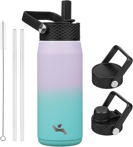 20oz Insulated Stainless Steel Water Bottle with Straw and 3 Lids, BPA-Free Sports Water Bottle,travel water bottle,Oasis