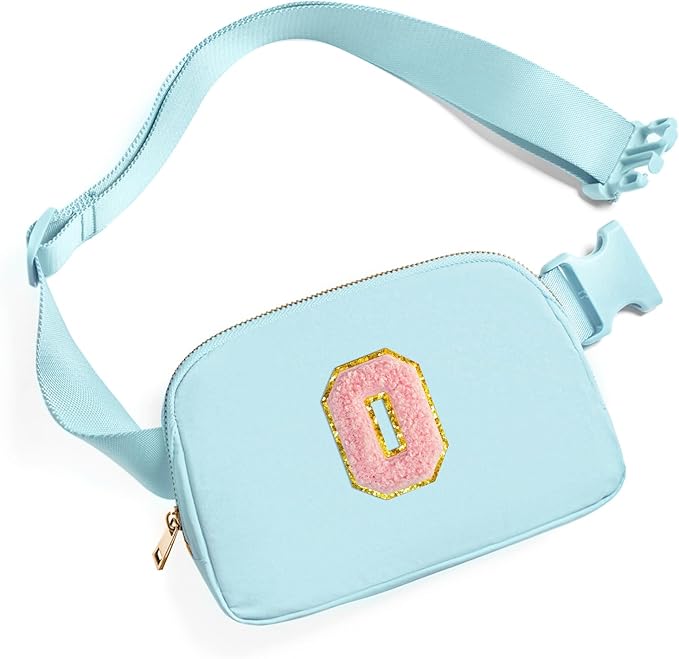 Gitus Gifts for 7 8 9 10 11 Year Old Girls Belt Bag Fanny Pack Crossbody Bags with Initial Letter Patch Birthday Gifts for Daughter Sister Friends Teen girls (Icing Blue-O)