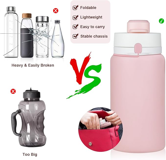 PLTCAT Collapsible Foldable BPA Free Reusable Lightweight Leak-Proof Travel Silicone Water Bottle for Travel, Gym, Hiking, Office, Camping