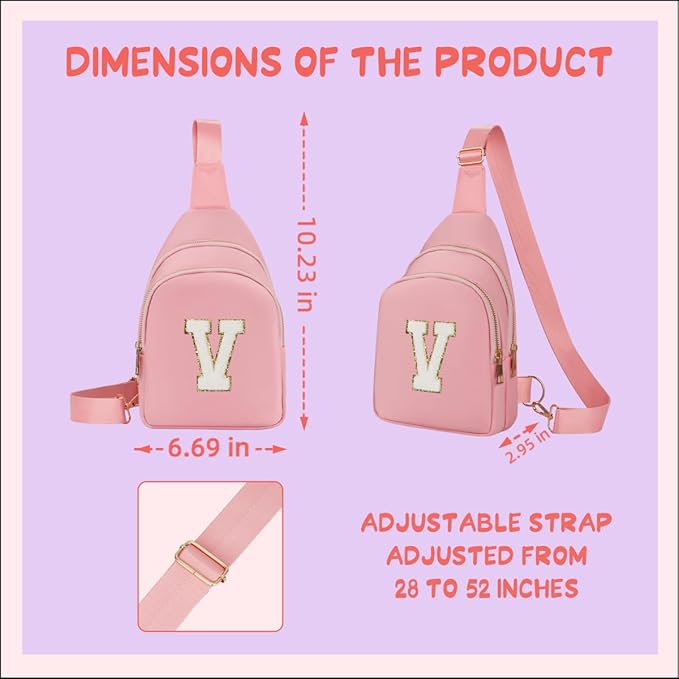 Fanny Pack Birthday Gifts for 8 9 10 11 12 13 14 Year Old Girl, Small Initial Sling Belt Bag Crossbody Bags for Girls Women Pink V