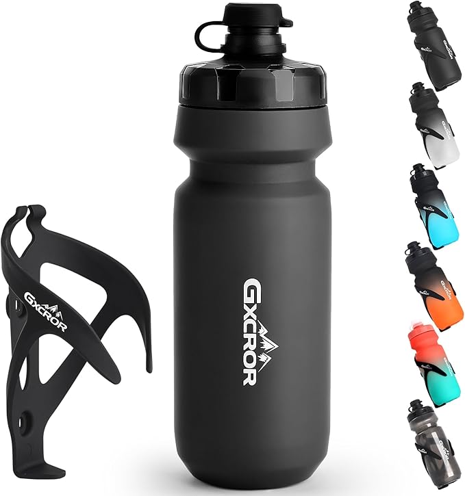 GXCROR Bike Water Bottle Holder with Bottle Combo, Lightweight, Durable & Secure Water Bottle Cage Set, Easy Installation, Fit for Sport Outdoor Cycling, MTB Road