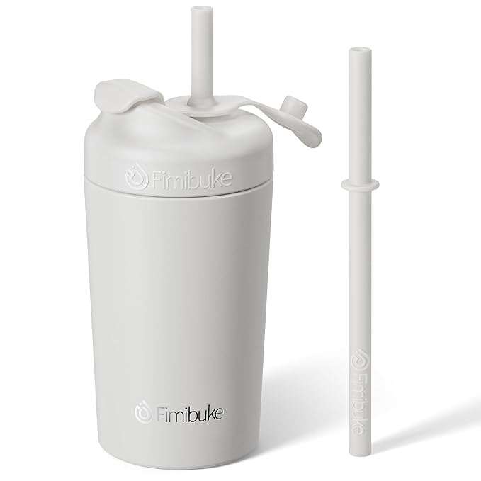 Fimibuke Kids & Toddler Cups, 10 OZ Spill Proof Straw Cups for Toddlers, Leak-Proof Kids Insulated Tumblers with Screw-On Lid & Silicone Straws with Stopper, Stainless Steel Sippy Cup for Girls Boys