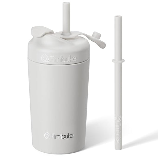 Fimibuke Kids & Toddler Cups, 10 OZ Spill Proof Straw Cups for Toddlers, Leak-Proof Kids Insulated Tumblers with Screw-On Lid & Silicone Straws with Stopper, Stainless Steel Sippy Cup for Girls Boys