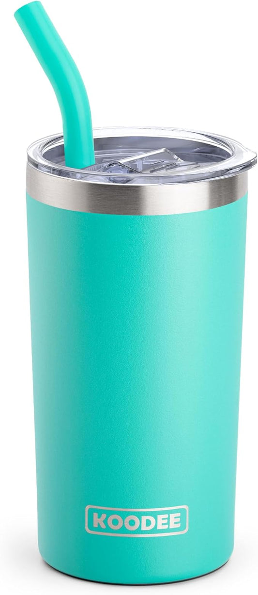 koodee Insulated Tumbler, 12 oz Tumbler with Lid and Straw-Stainless Steel Double Wall Vacuum Insulated Tumbler Coffee Cup for Women (Teal)
