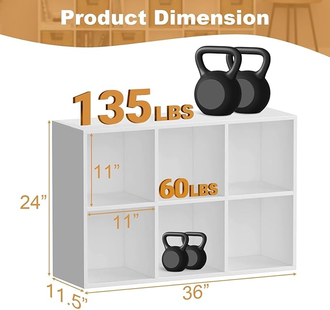 Kid's Bookshelf | 6-Cube Organizer | Kids' Room Book Shelf | Kids Toy Shelf- Anti-Tipping Design. Suitable for Kid's Rooms, bedrooms, Studies.（for Books, Toys, etc. Easy to Assemble）
