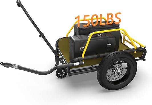 Heavy-Duty Bike Cargo Trailer, 3-in-1 Collapsible Foldable Design with 150lb Capacity Universal Hitch & Removable Caster Dual Shock Absorbers, Quick Release 16" Wheels Bicycle Traile