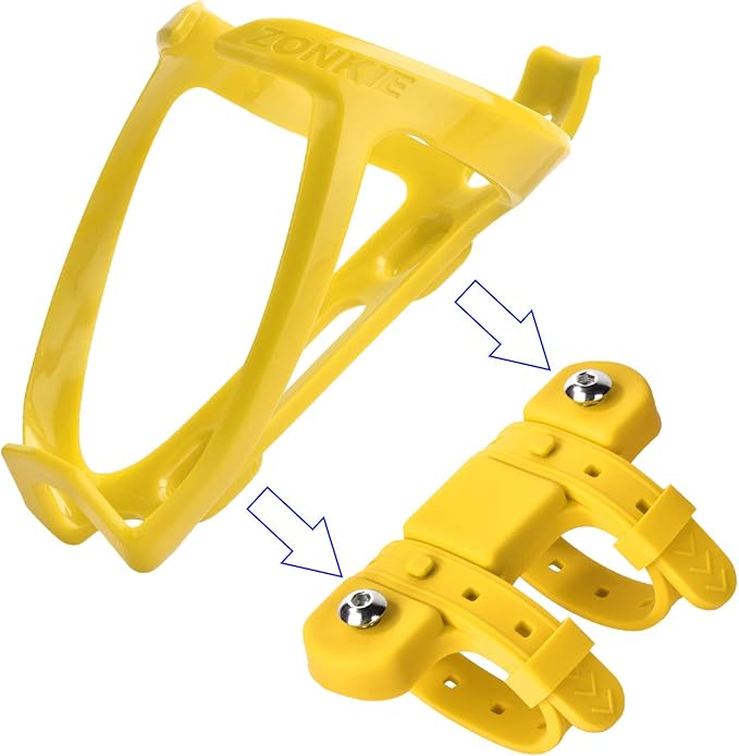 ZONKIE Bicycle Bottle Cages, Plastic Bike Bottle Holder with Cage Mounting Base (Yellow)