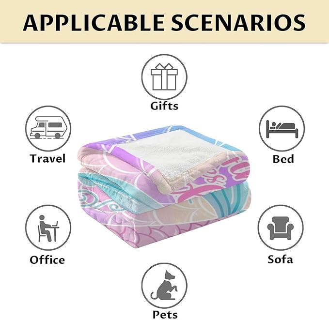 Mermaid Tail Blanket - Soft, Fuzzy & Warm - 30"x40" Small Blanket for Couch, Office - Colorful Cute Throw Gifts for Girls