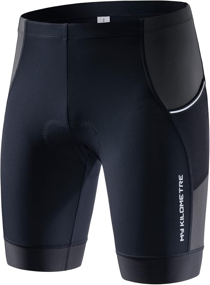 MY KILOMETRE Mens Triathlon Shorts with Adjustable Drawstring Easy Reach Leg Pockets Chamois for Long-Distance Tri Race