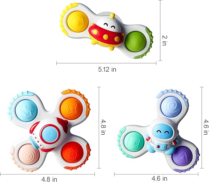 Baby Rocket Suction Cup Spinner Travel Toys for Kids Ages 1-3, Fidget Spinner Toys for 1 Year Old Boy Girl 12 Months, Sensory Bath Toy for Toddlers Infants Birthday