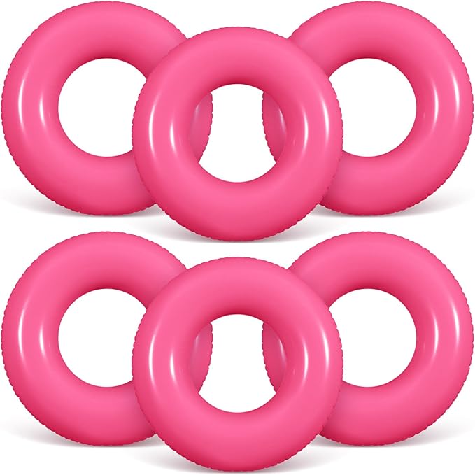 6 Pcs Inflatable Pool Floats 24 Inches Swim Tube Bulk Swimming Ring Pool Floaties for Beach Party Decorations Women and Men River Lake Summer Vacation Holiday (Rose Pink)