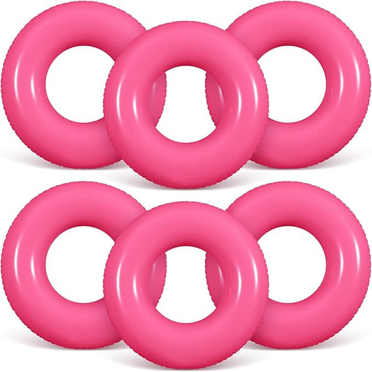 6 Pcs Inflatable Pool Floats 24 Inches Swim Tube Bulk Swimming Ring Pool Floaties for Beach Party Decorations Women and Men River Lake Summer Vacation Holiday (Rose Pink)