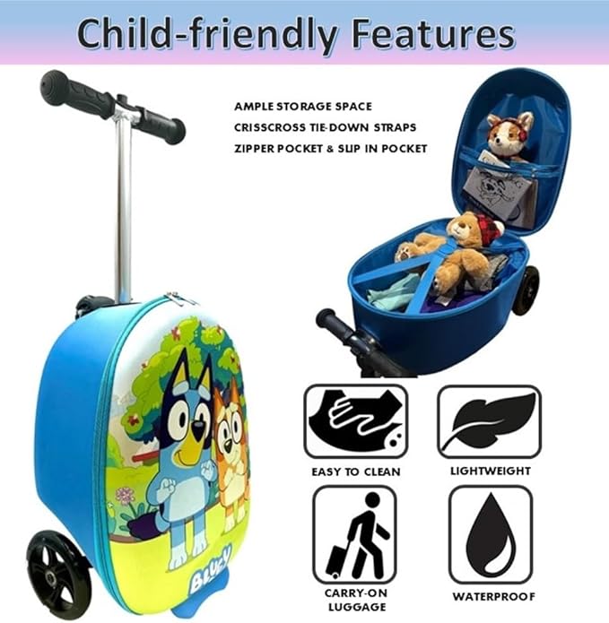 Fast Forward Kid’s Licensed 18" Ride-On Suitcase Scooter - Lightweight Carry-On Foldable Scooter Luggage