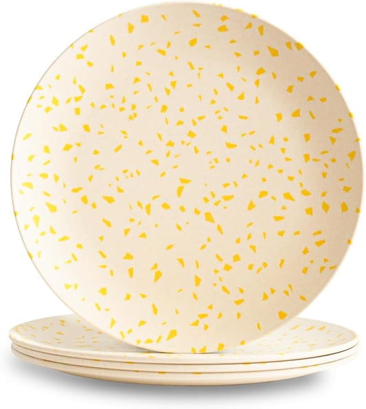 Nook Theory 4 Pack Reusable Bamboo Plates - Non-Toxic Toddler and Kids Plate, Dishwasher Safe, Not Microwavable Dinnerware (Terrayellow 8")