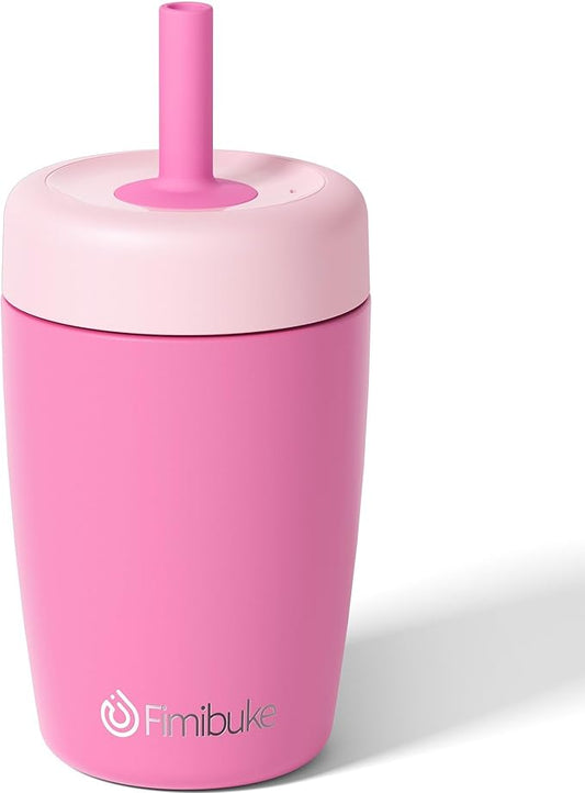Fimibuke Kids & Toddler Cups Spill Proof, 12 OZ Insulated Sippy Cups for Toddlers Boys Girls, BPA-Free Toddler Straw Tumbler, Stainless Steel Kids Water Bottle with Twist Lids & Silicone Straw, 1 Pack