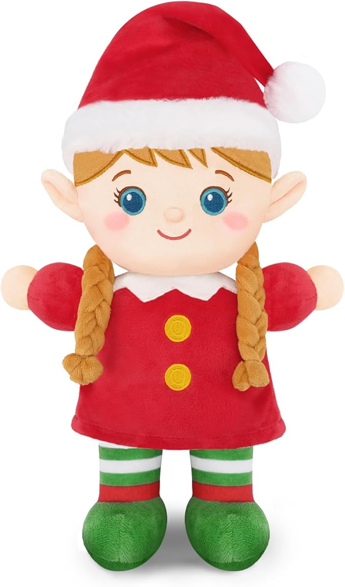 Christmas Elf Plush, Soft Baby Doll Girls First Baby Doll Toys Birthday Christmas Plushies Gift Elf Toy for Toddler Kids Infants