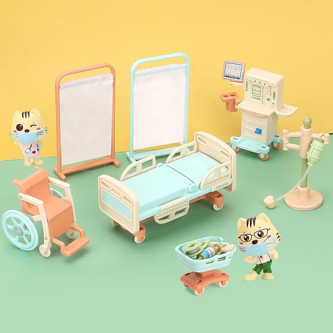 Cat Dolls Doctor Pet Pretend Play Toys, Figures Playset Toy, Hospital and Ambulance Toy with Lights and Sound, Educational Toys, Gift for Kids Toddlers Boys and Girls