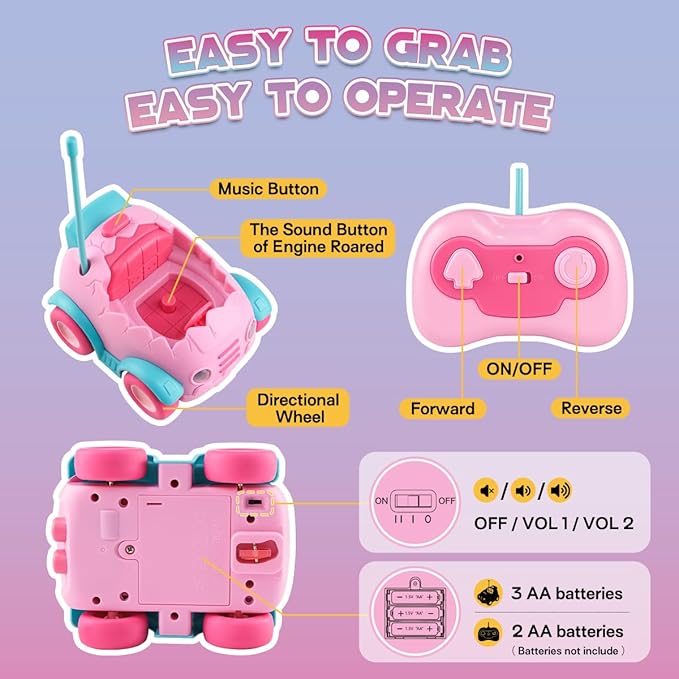 Nueplay Remote Control Car for Toddler Age 2 3 4 5, Electric RC Toys with Light & Music, Toddler Toys, Race Vehicles, Horse Figures Truck, Christmas Birthday Gift for Baby Girls, Pink