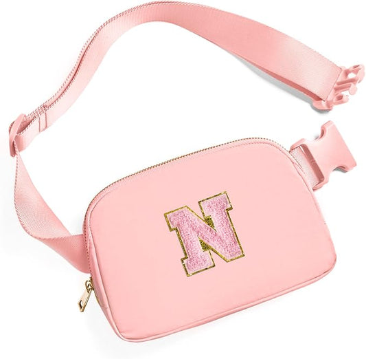 Gitus Belt Bag Fanny Pack Crossbody Bags with Initial Letter Patch Cute Stuff Birthday Gifts for Teenager Girls Trendy Preppy Stuff for Teen Girls Cool Stuff for Teens (Light Pink-N)