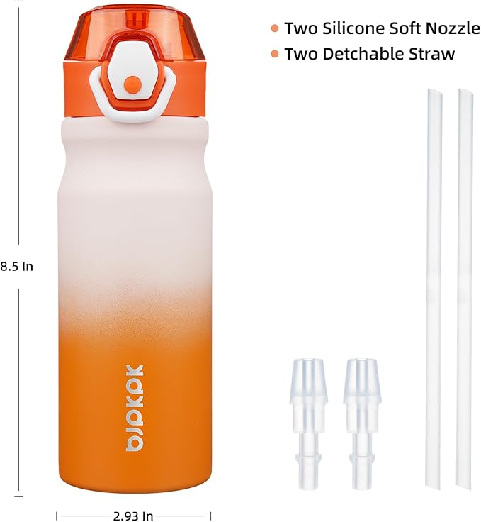 BJPKPK Stainless Steel Insulated Water Bottle with Straw Lid 18oz Reusable Metal Thermal Flask Bottles Keep Cold and Hot,Coral