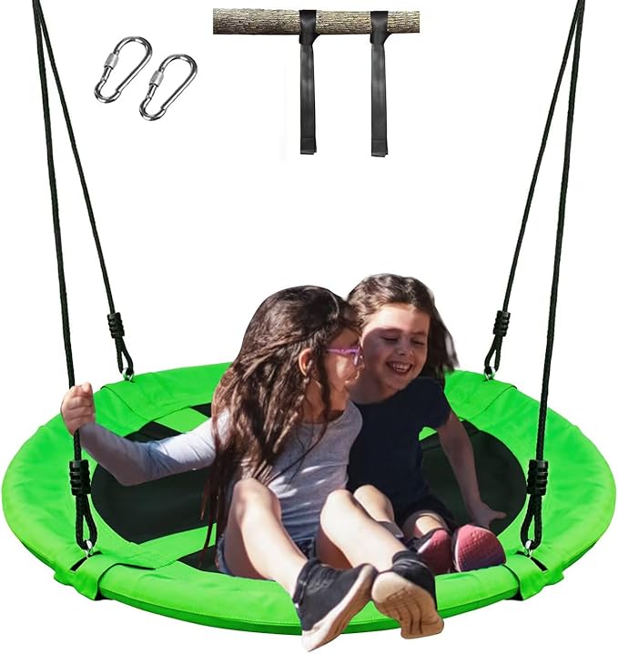 40" Saucer Tree Swing for Kids Outdoor - Heavy-Duty Steel Frame, 900D Oxford Fabric & Reinforced Rope Holds 500lbs（Green）