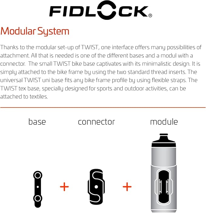 FIDLOCK Twist Bottle 450ml/15oz + Base Systems | New Leak-Proof, Self-Sealing Bottle Cap | Bike Water Bottle Holder with No Screws & Attached Bottle | Cage Free Magnetic Rack | Black