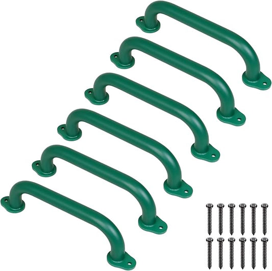 SELEWARE 6-Pack 12-Inch Green Metal Playground Safety Handles – Heavy-Duty, Non-Slip Kids’ Grab Bars for Indoor/Outdoor Playsets, Swing Sets, Playhouses, Treehouses, Jungle Gyms & Climbing Frames