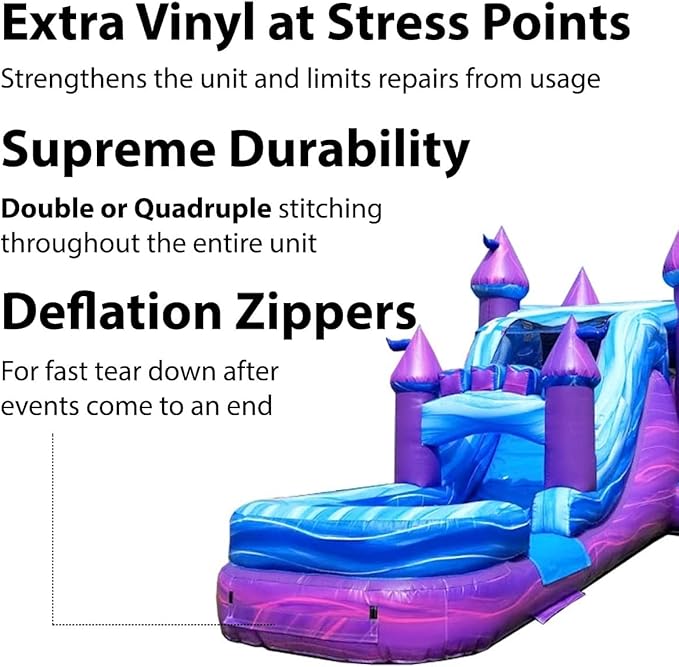 TentandTable Inflatable Bounce House Water Slide for Kids 5-12 Large, Commercial Grade Mega Bouncy Castle for Adults, Jump House, Includes Electric Air Blower, 32' L x 16' W x 15' H, Purple Marble