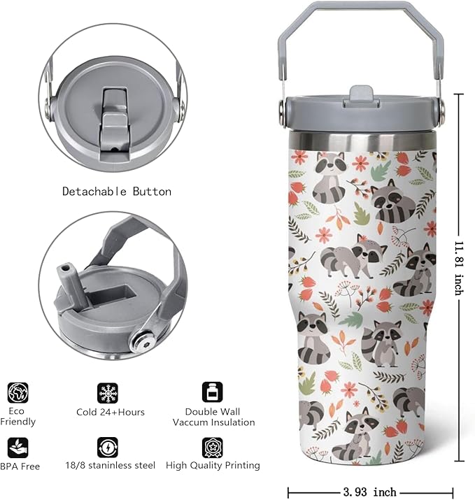 30 oz Racoon Tumbler with lid and Straw,Racoon CoffeeTravel Mug Cup Water Botter, Racoon Gifts for Racoon Lovers,Racoon Stuff Decor Accessories